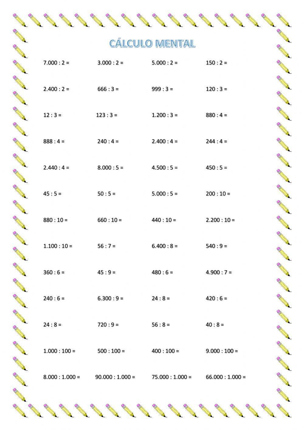 Cálculo mental (división)