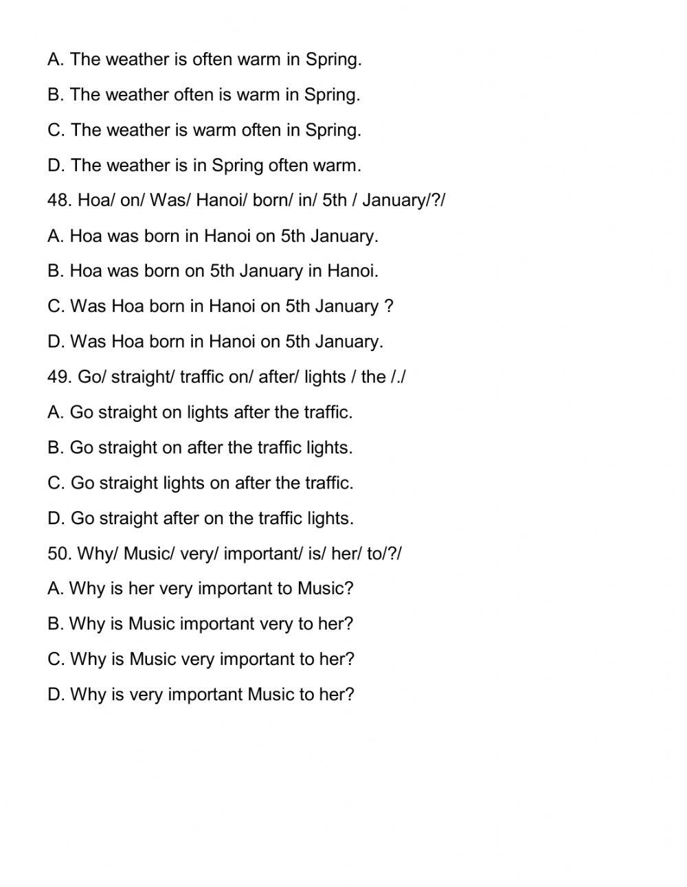 Multiple choice questions