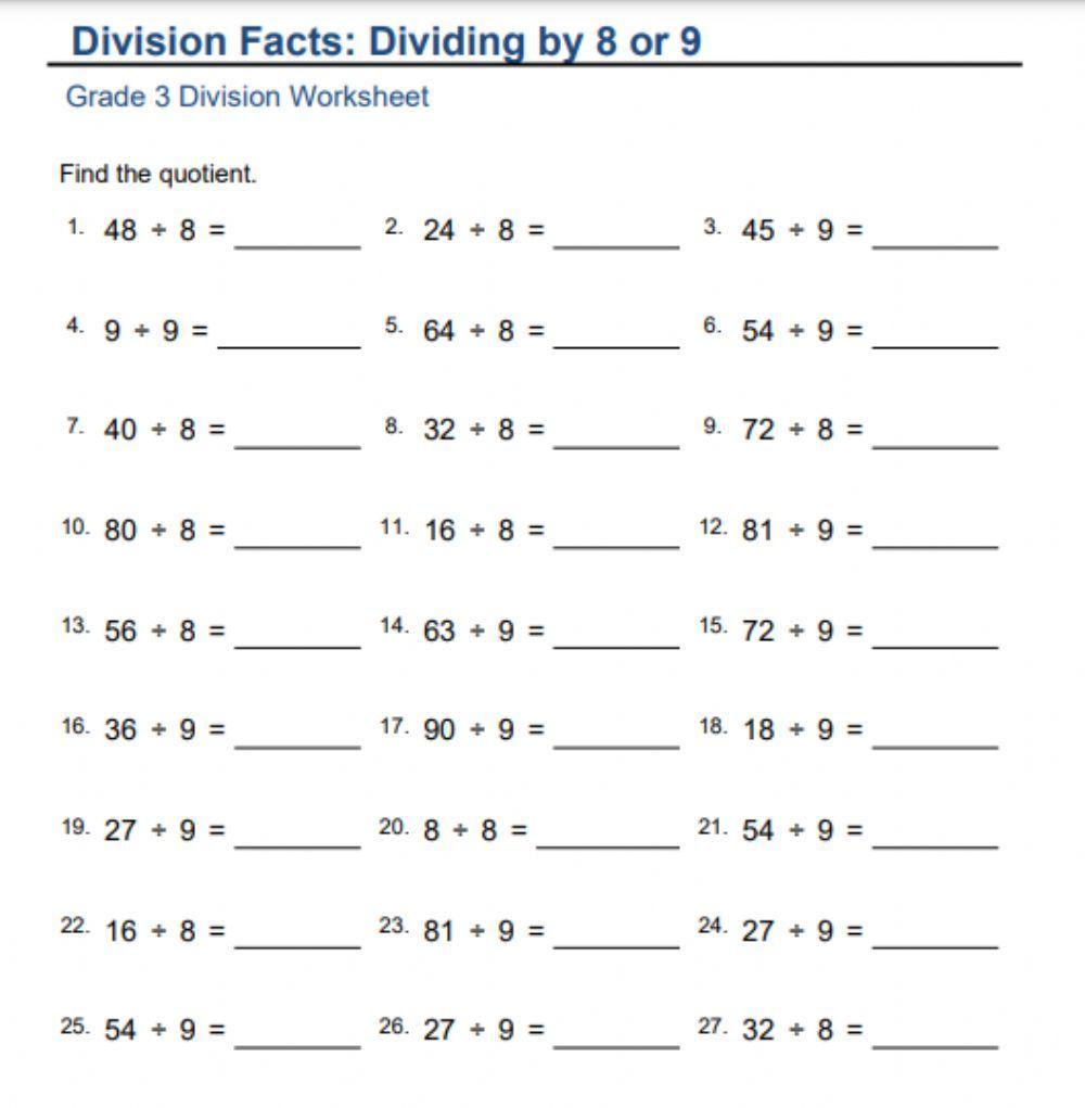 Divide by 8 & 9 676784 Shaheen Live Worksheets