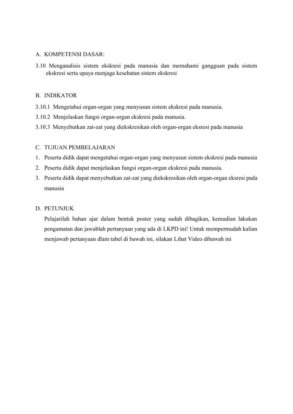 LKPD Sistem Ekskresi pada Manusia