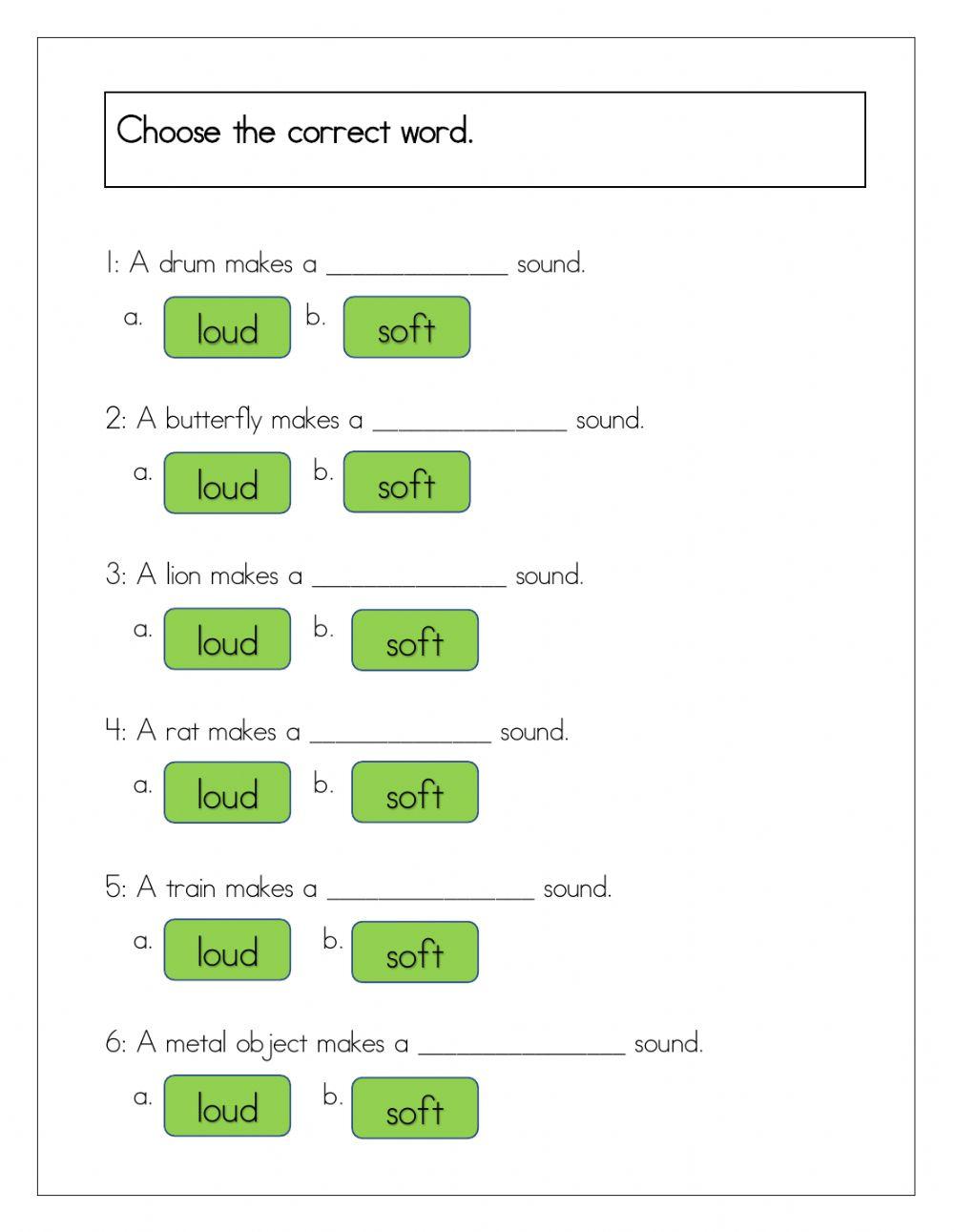 Science live worksheet sources of sound