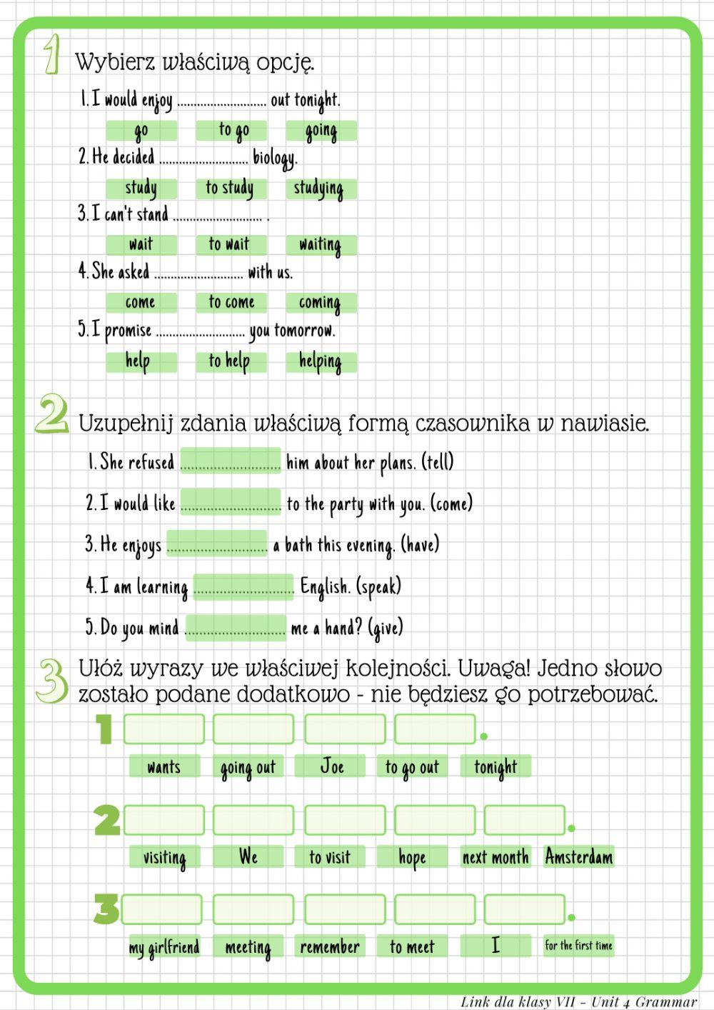 Klasa 7 Unit 4 Grammar Test