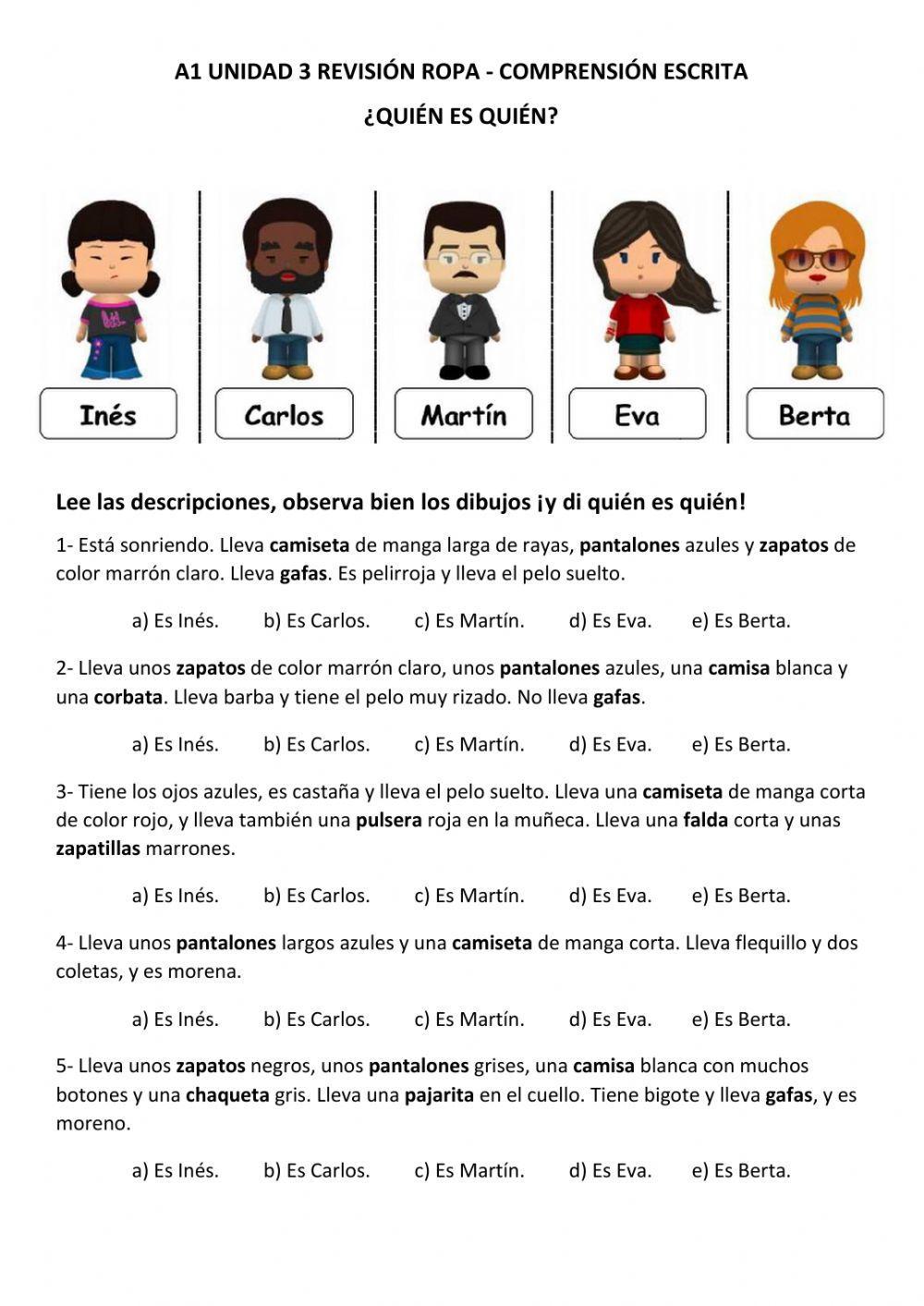 ALCE A1 CE U3 Repaso ropa Quién es quién