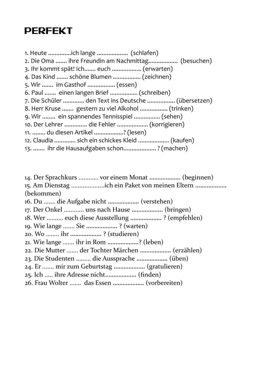 Perfekt interactive worksheet for 8 | Live Worksheets