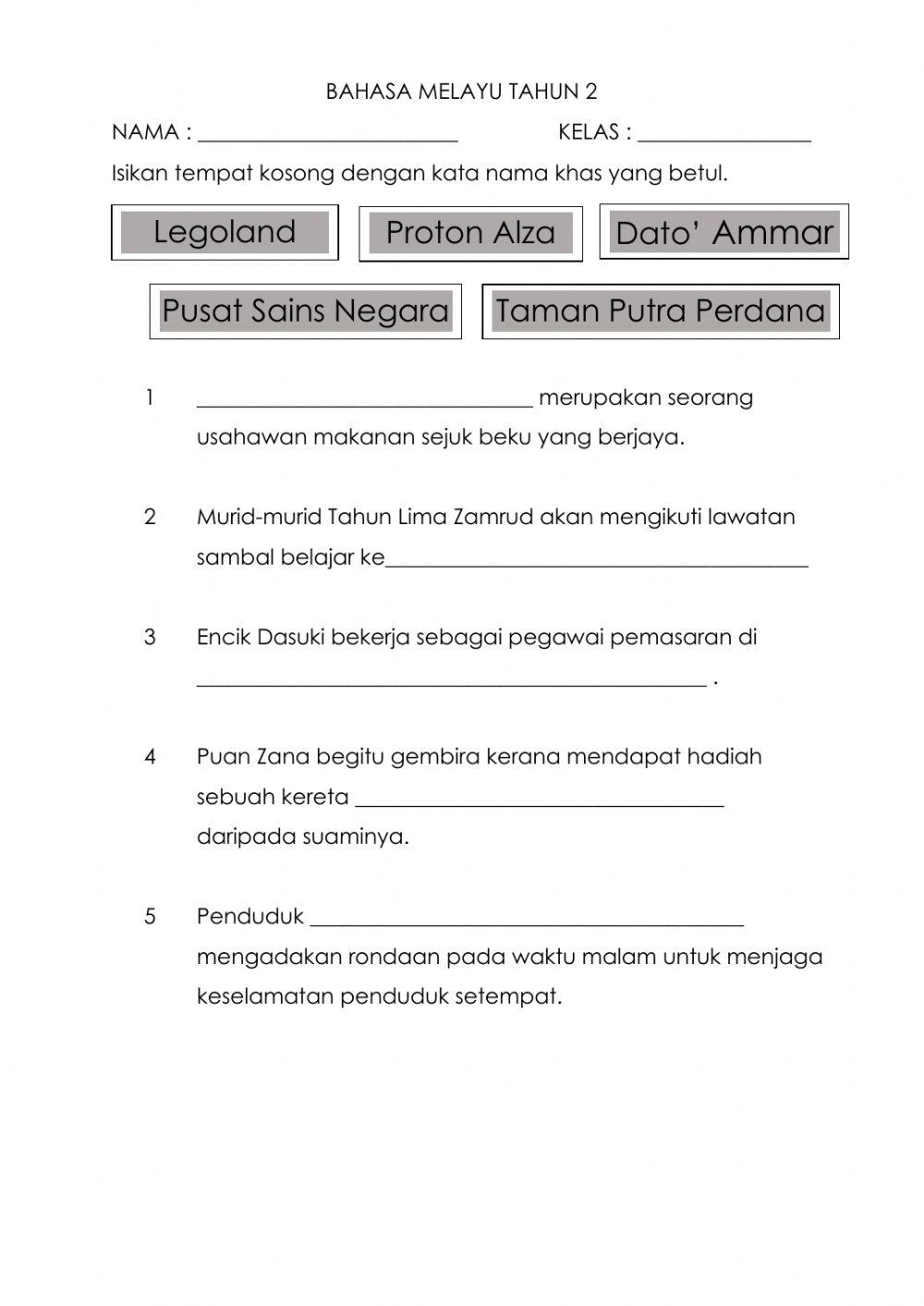 Kata Nama Khas Tahun 2