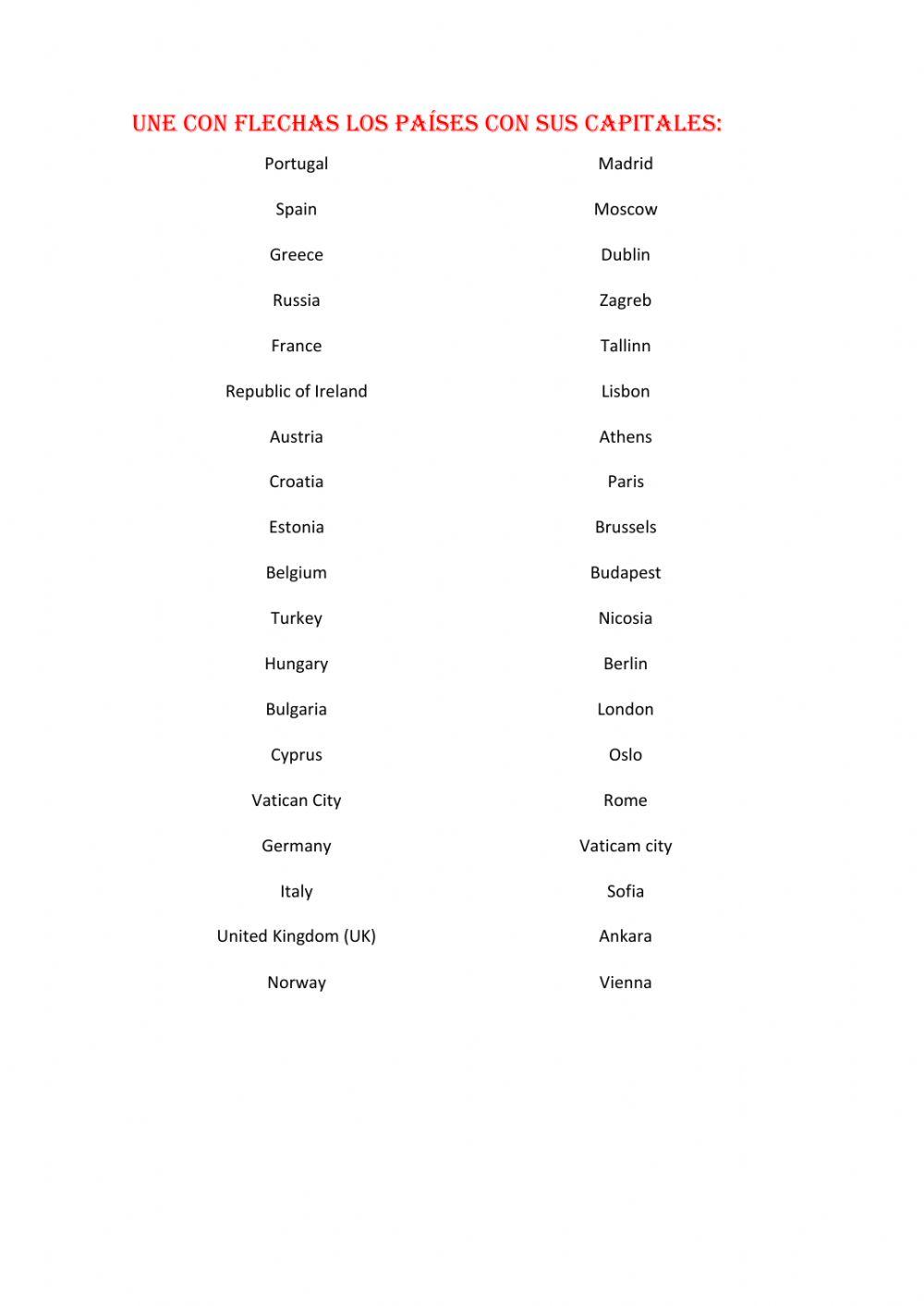 Relacionar países y sus capitales