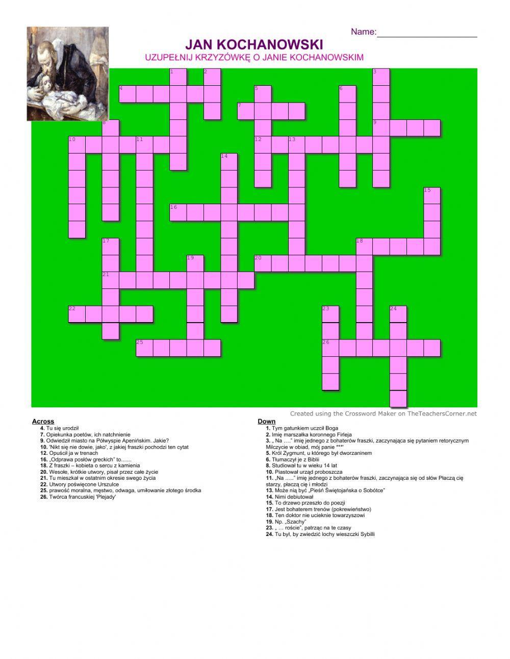 Jan Kochanowski - krzyżówka