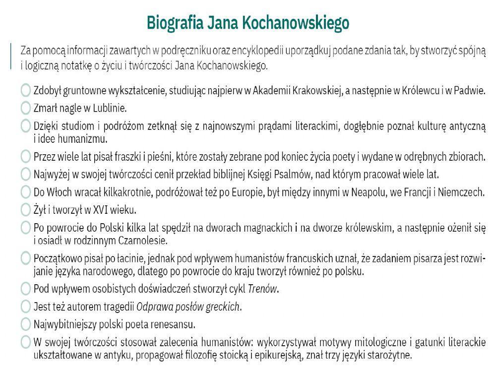 Jan Kochanowski - krzyżówka