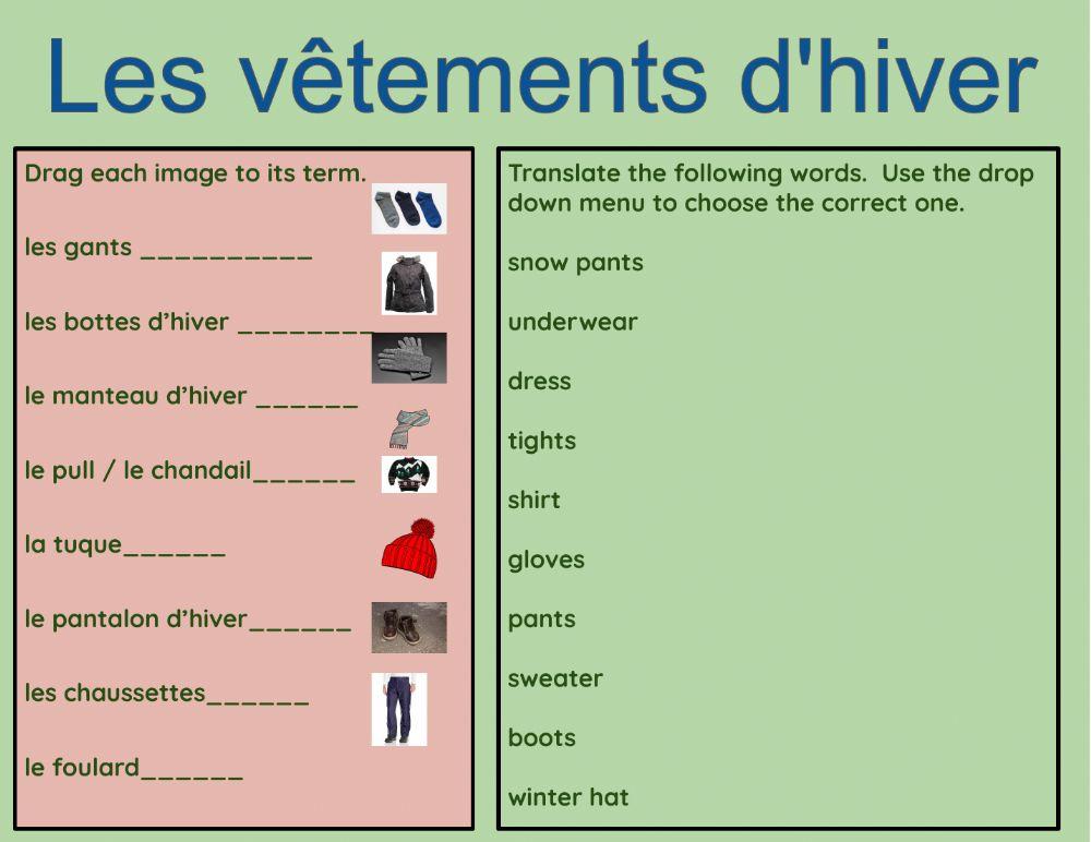 Vêtements d'hiver: Drag and Translate Vêtements d'hiver: Drag and Translate