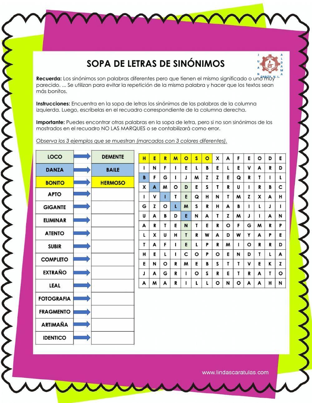 Sopa de letras de sinónimos