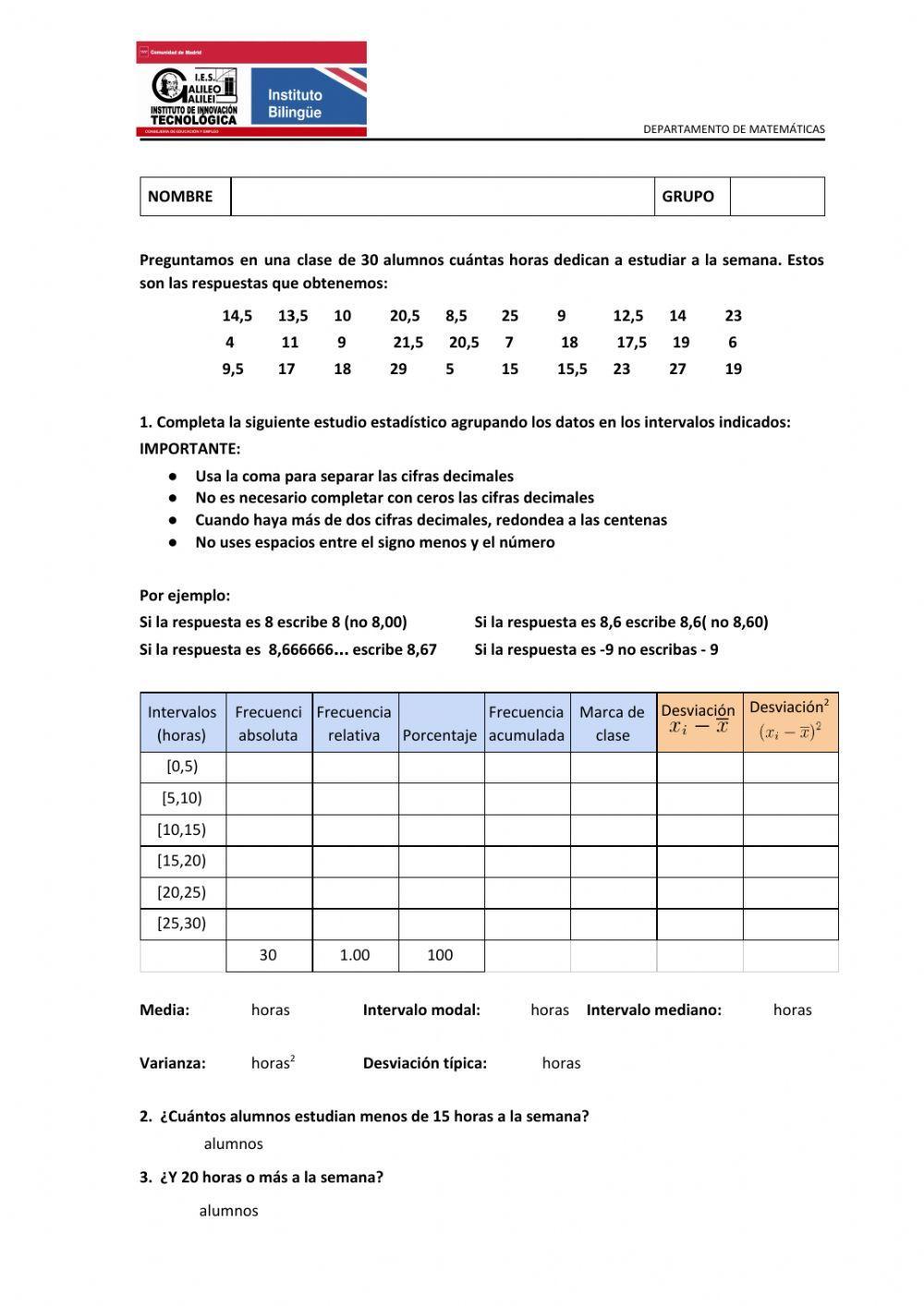 Estudio estadístico con intervalos