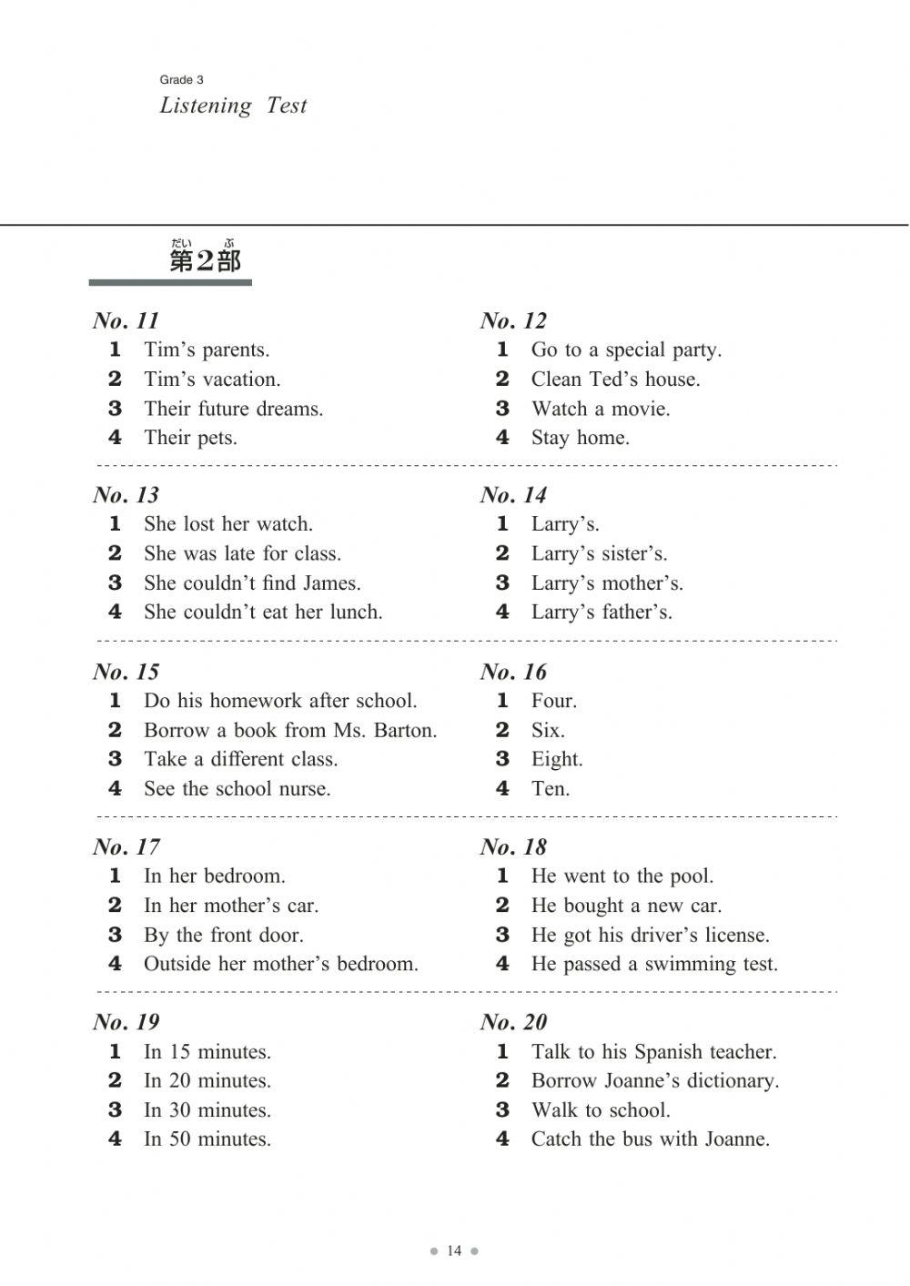 English Japanese Test  for HS W-L