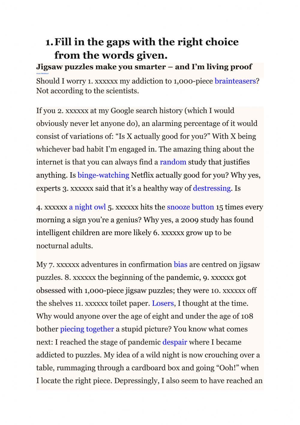 Reading activities 2 bachillerato