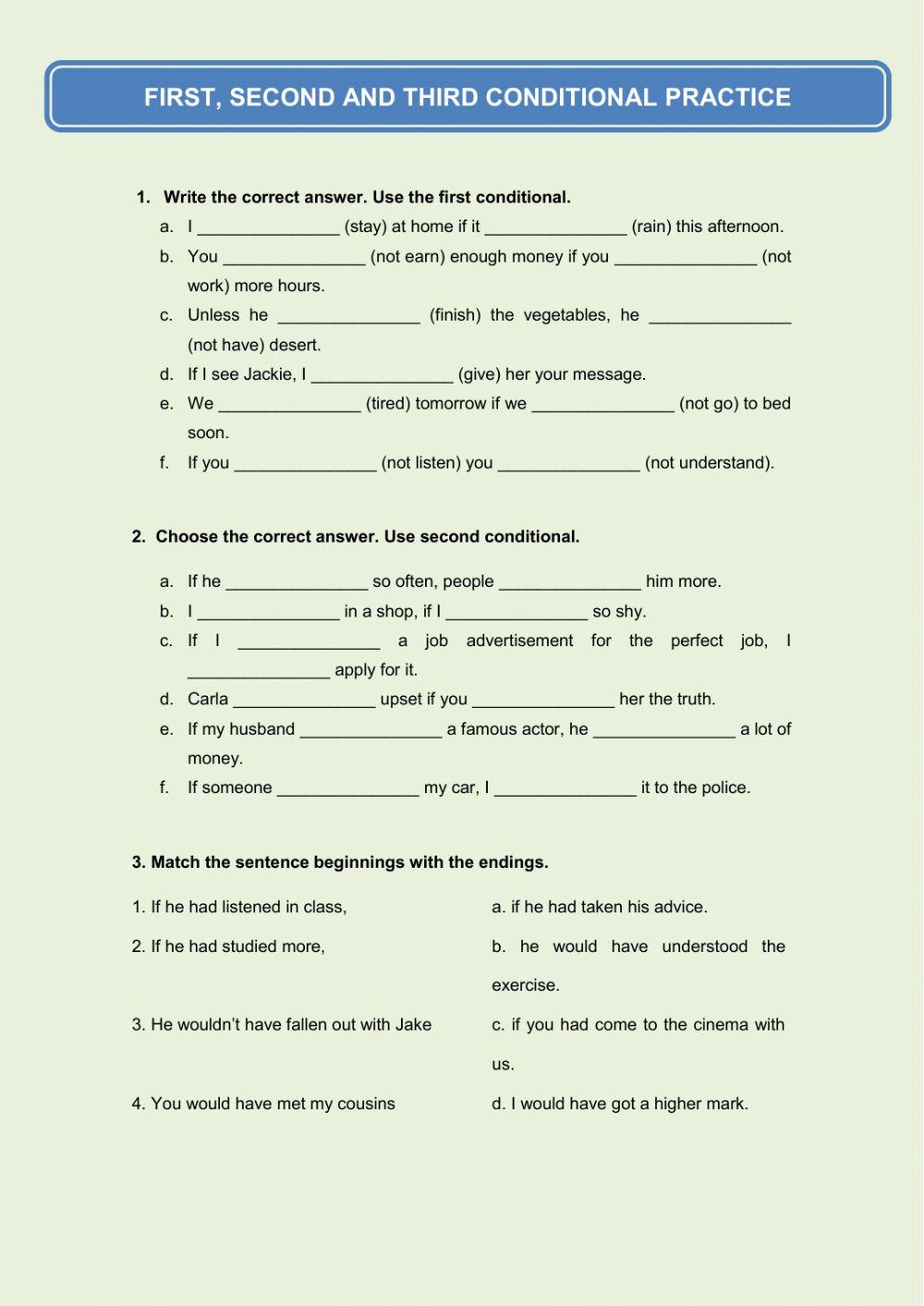 First, second and third conditional practice online exercise for | Live ...