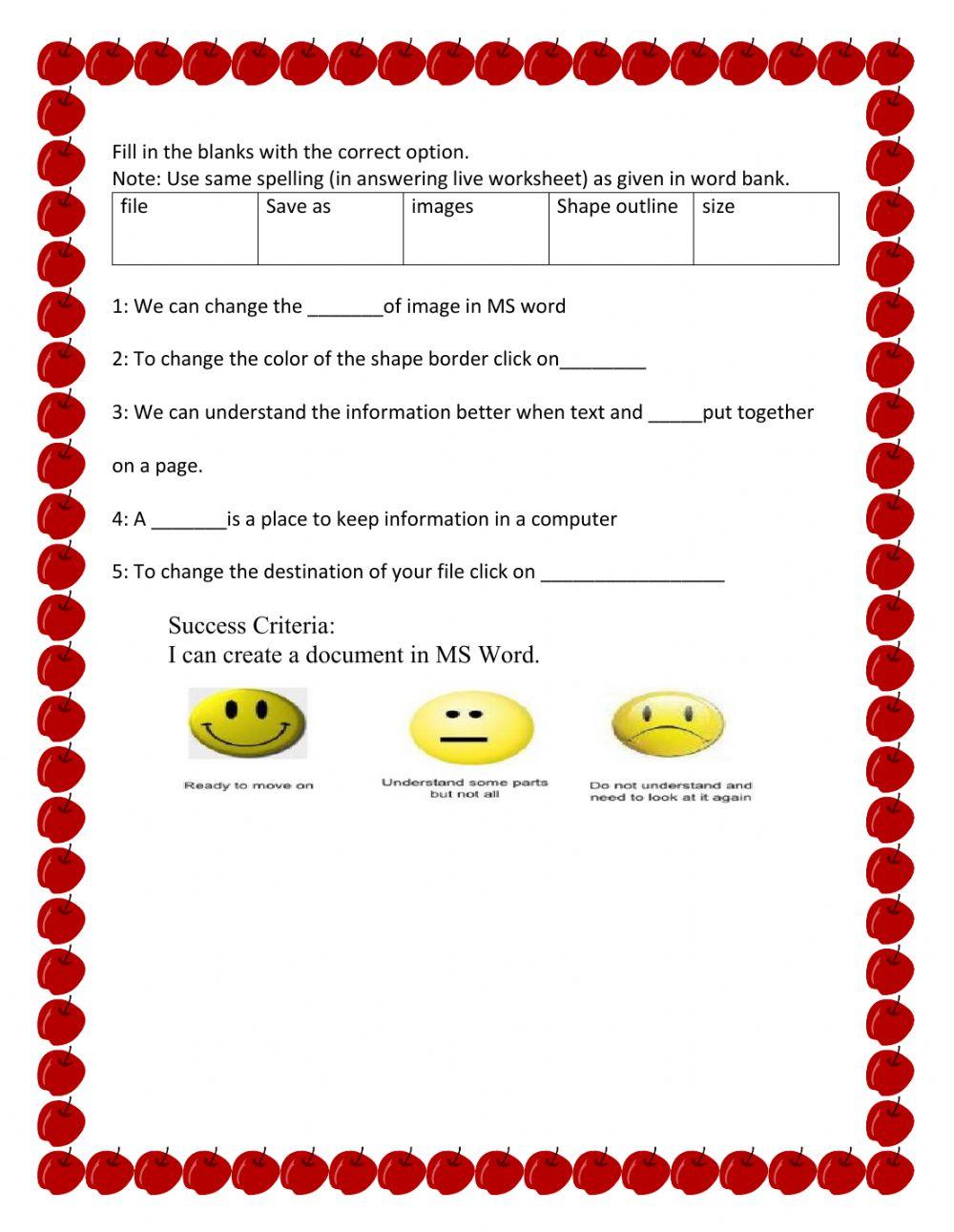 678000 | Ms word | anumadeel | LiveWorksheets