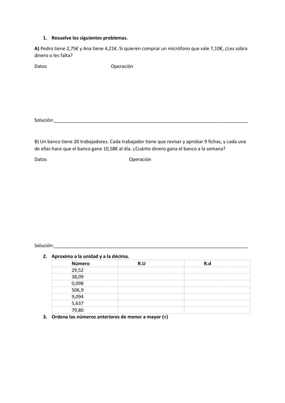 Números decimales y dinero