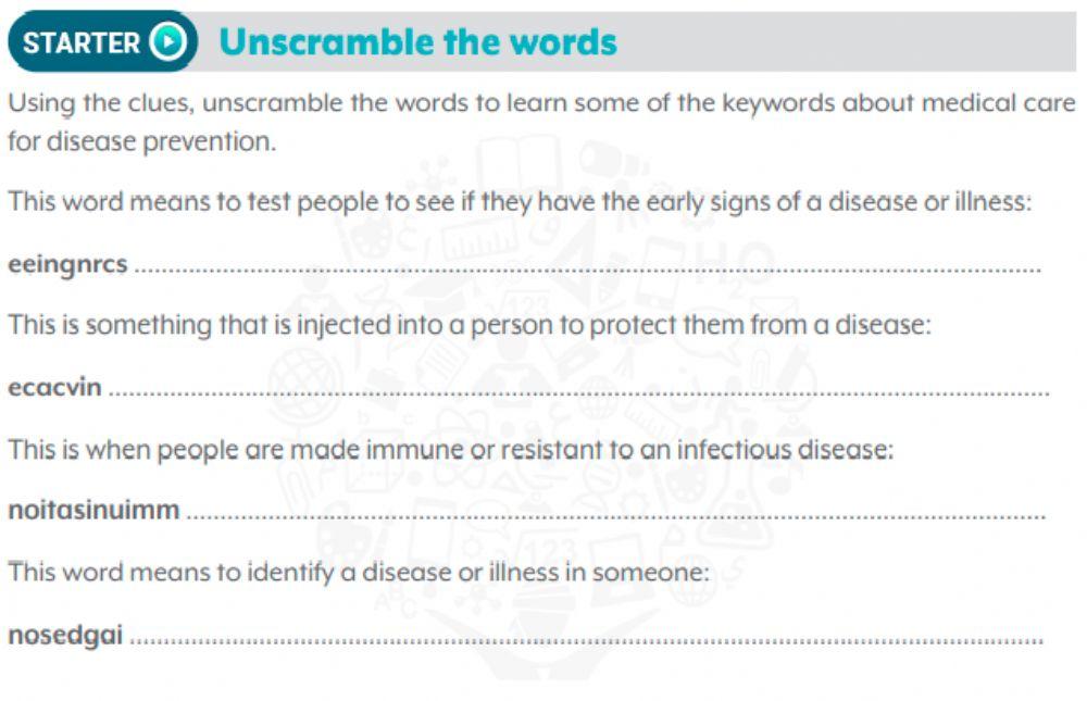 Disease prevention Immunisation Starter