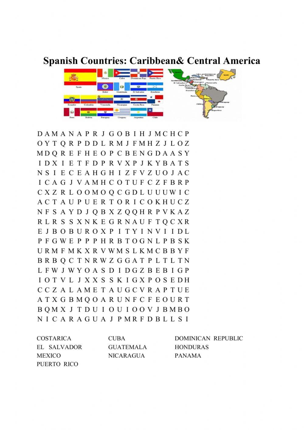 Spanish Speaking Countries Wordsearch