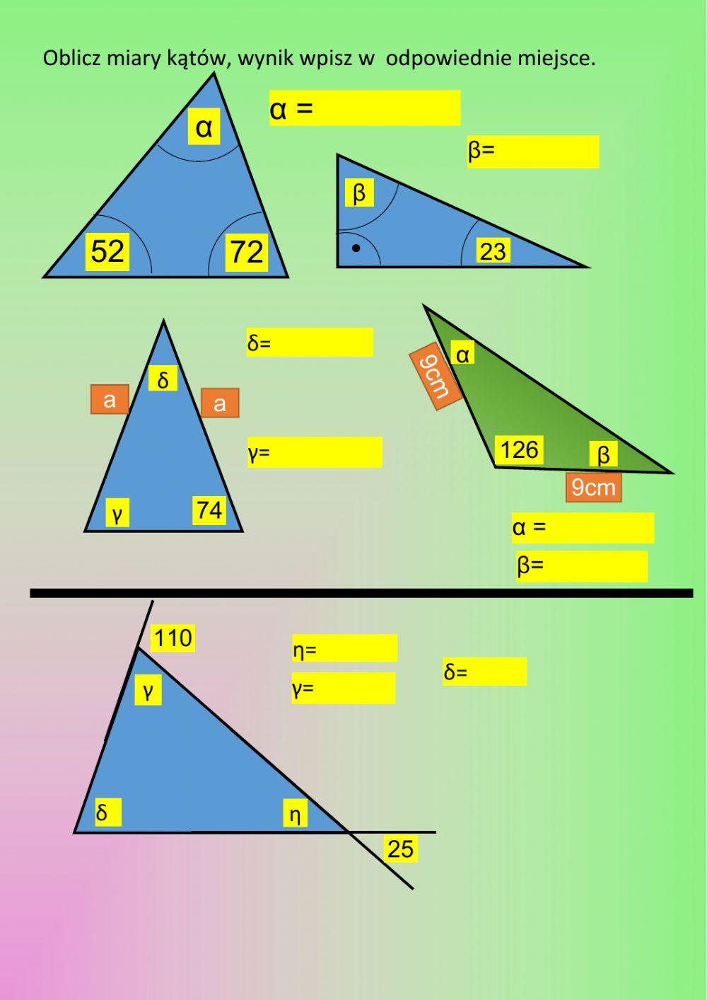 Miary kątów w trójkątach