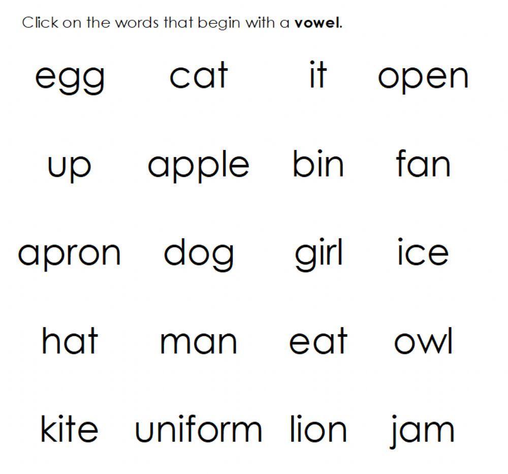 Find the vowel words