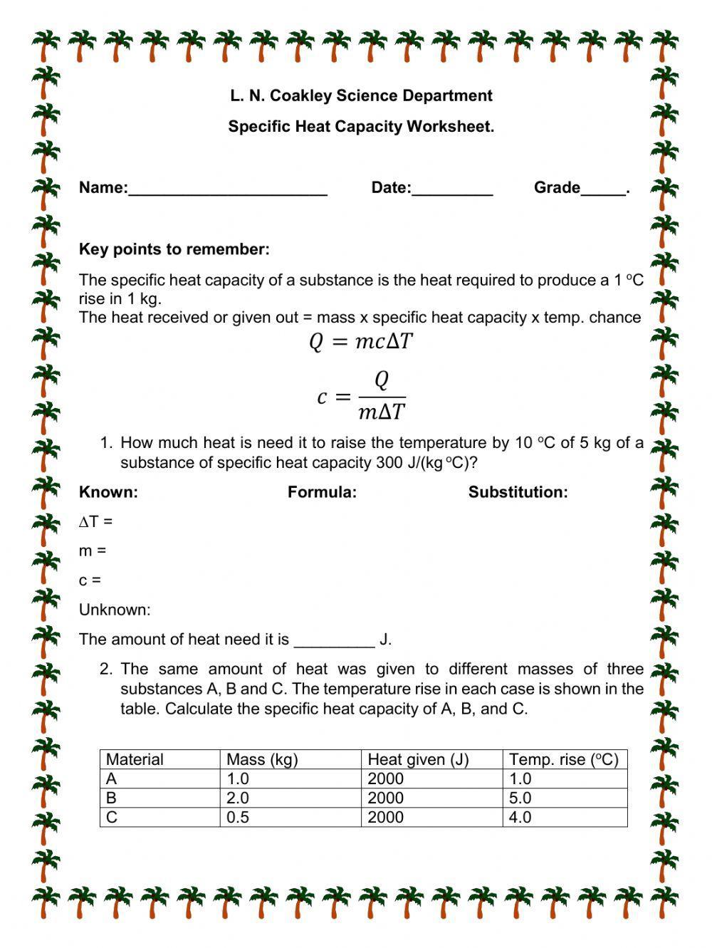 678740 Specific Heat Capacity Worksheet. GFuentes