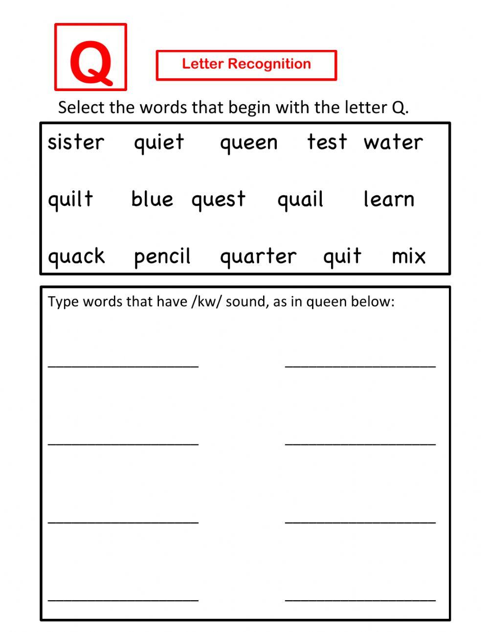 Letter Q recognition - Select and Write