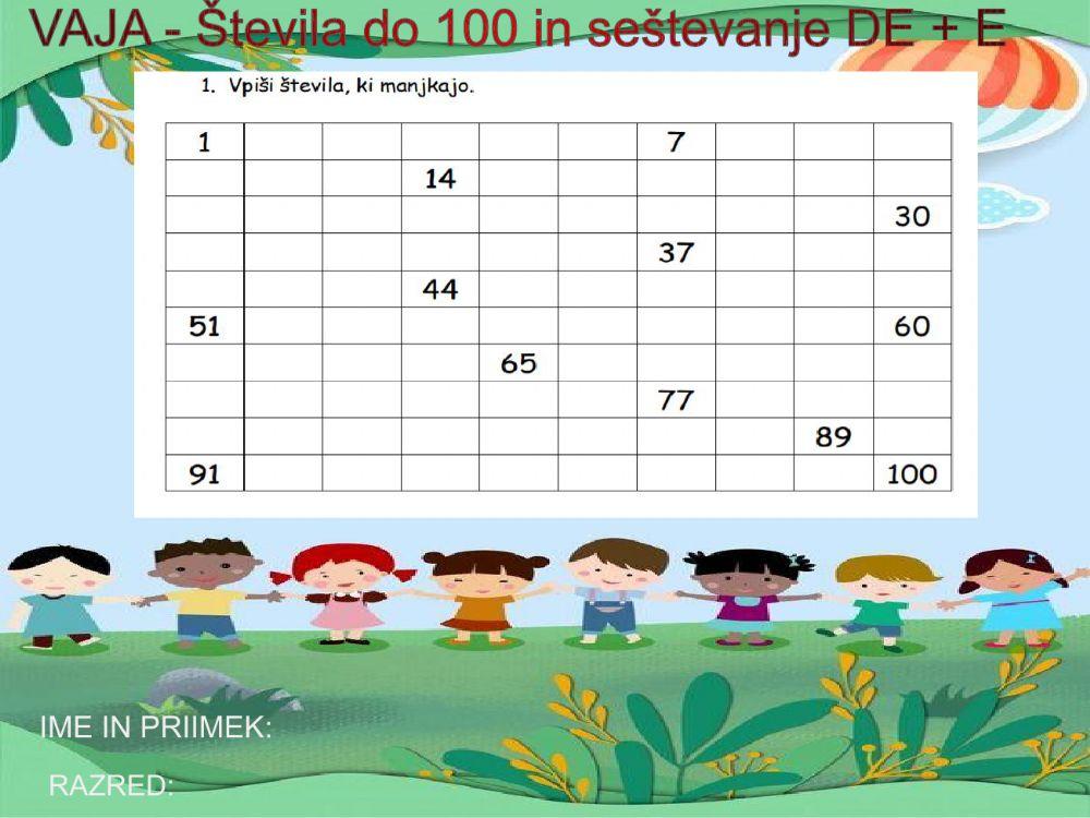 Števila do 100: seštevanje DE + E