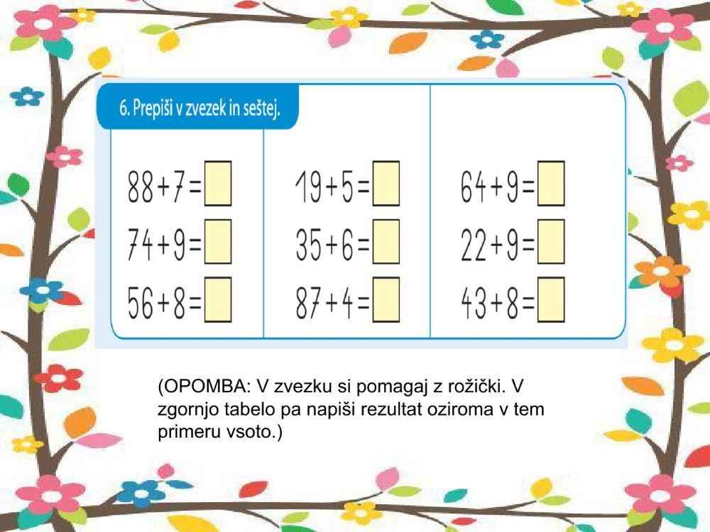 Števila do 100: seštevanje DE + E