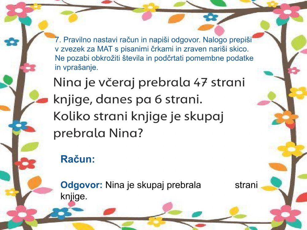 Števila do 100: seštevanje DE + E