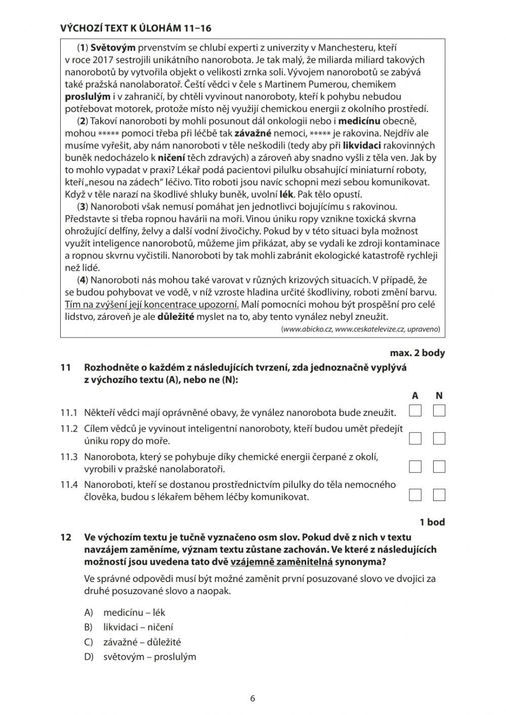 Přijímací zkoušky z ČJ pro 9.ročník