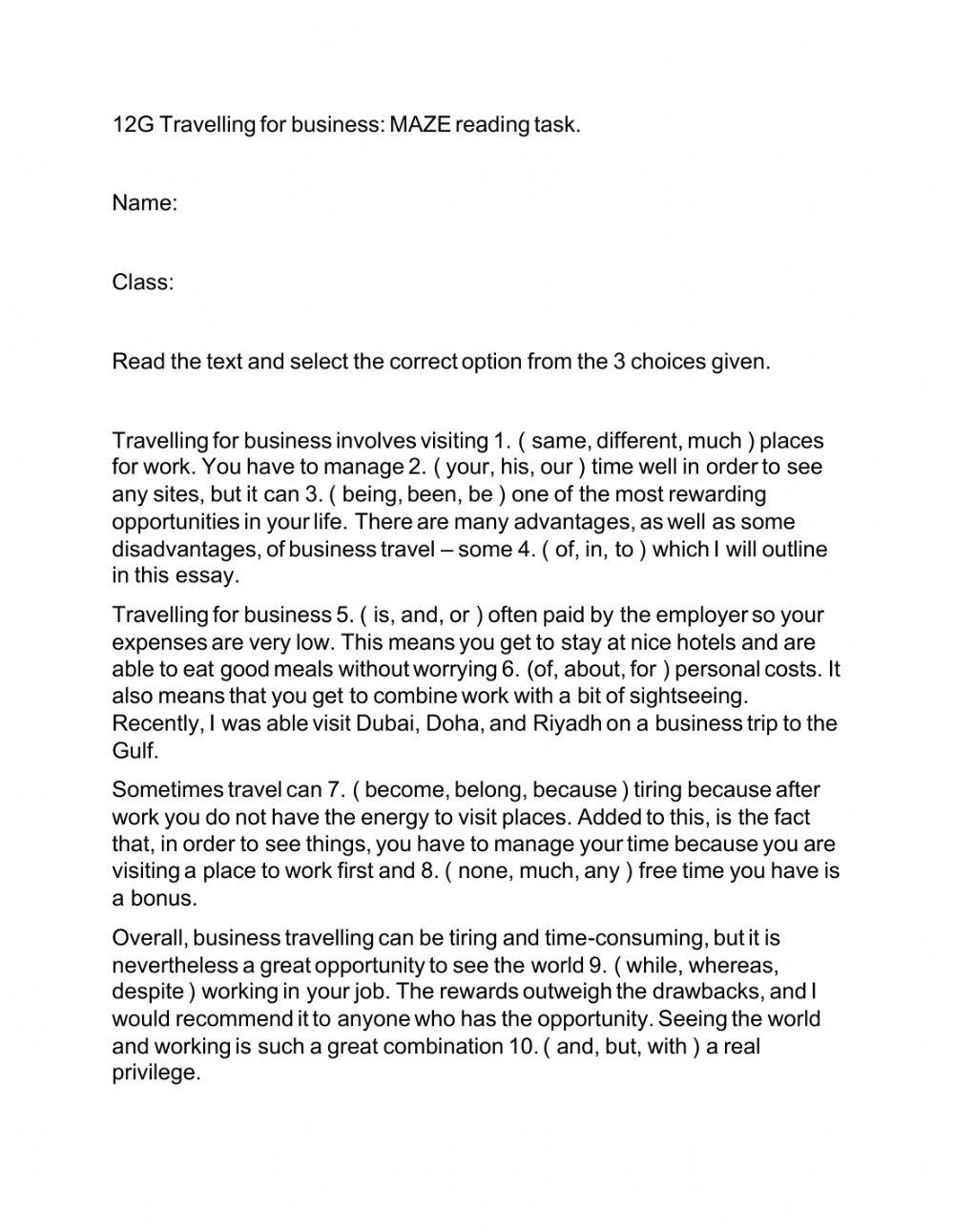 Travelling for business MAZE