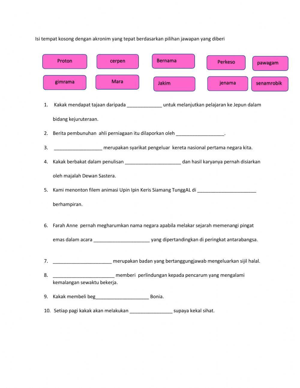Latihan akronim tingkatan dua