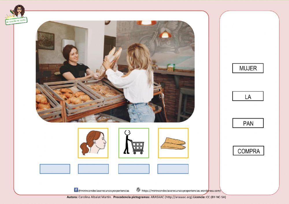 La mujer compra pan