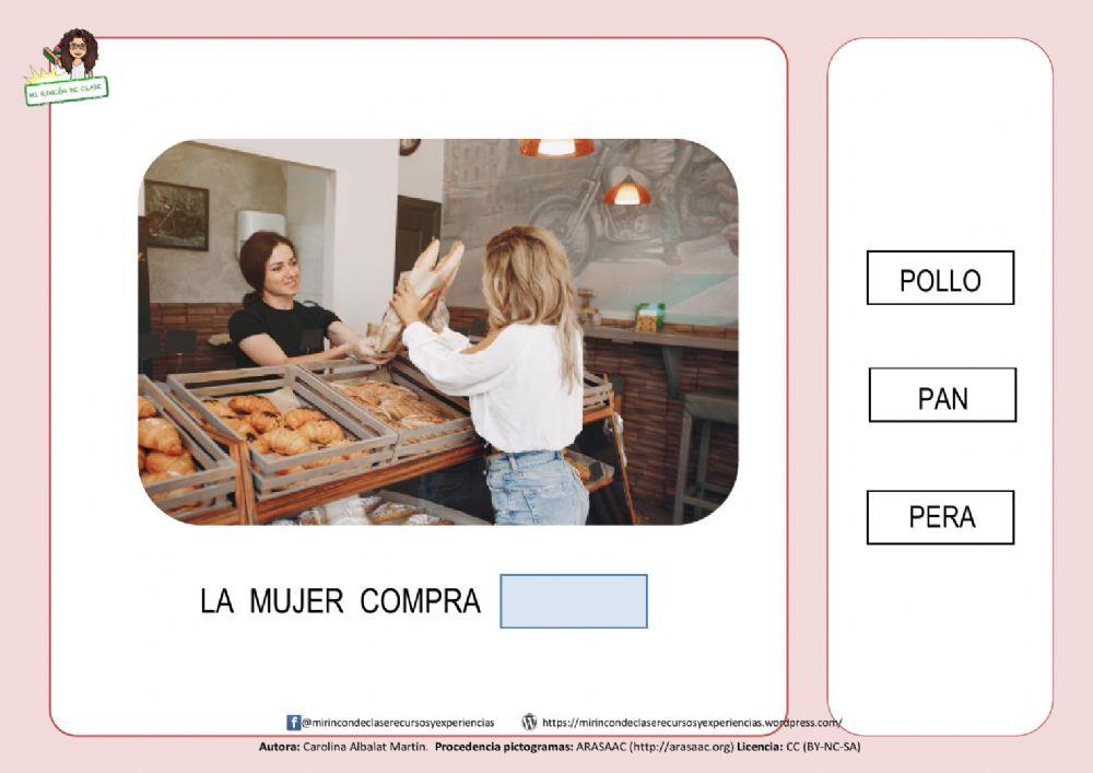 La mujer compra pan