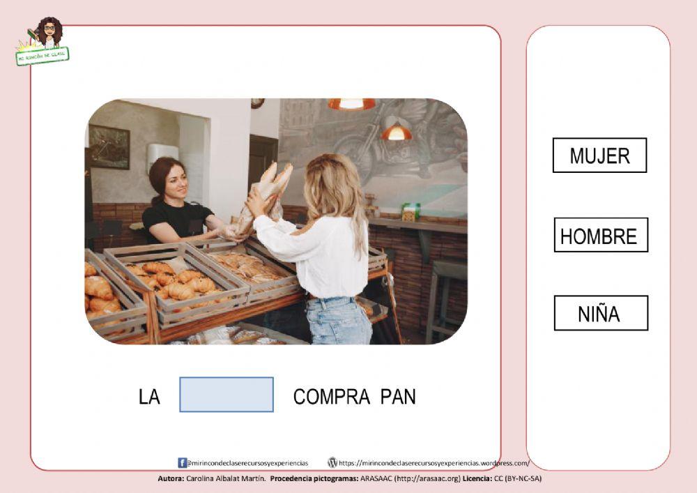 La mujer compra pan