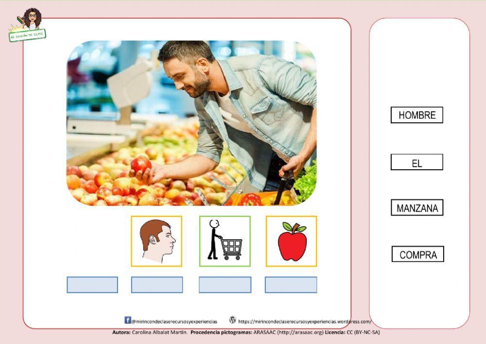 El hombre compra manzana
