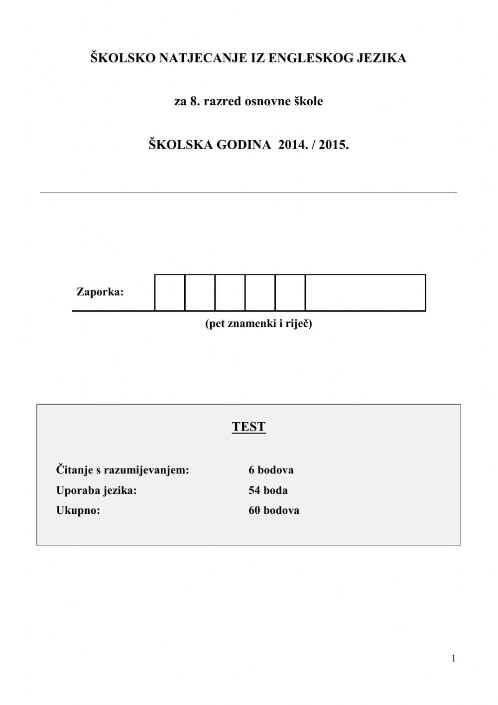 Školsko natjecanje 2014-2015