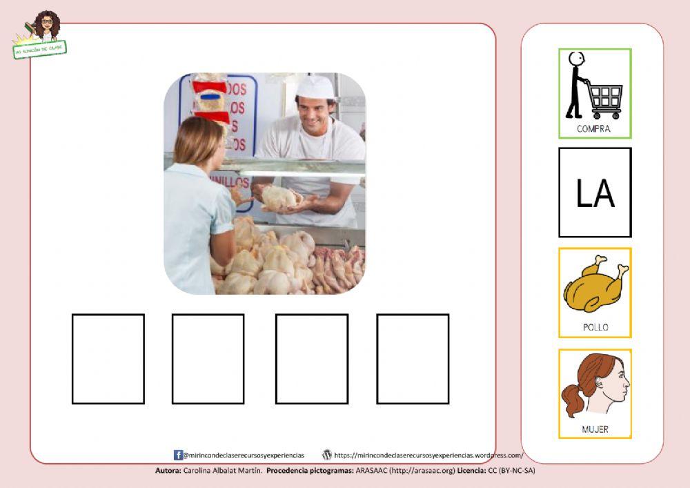 La mujer compra pollo