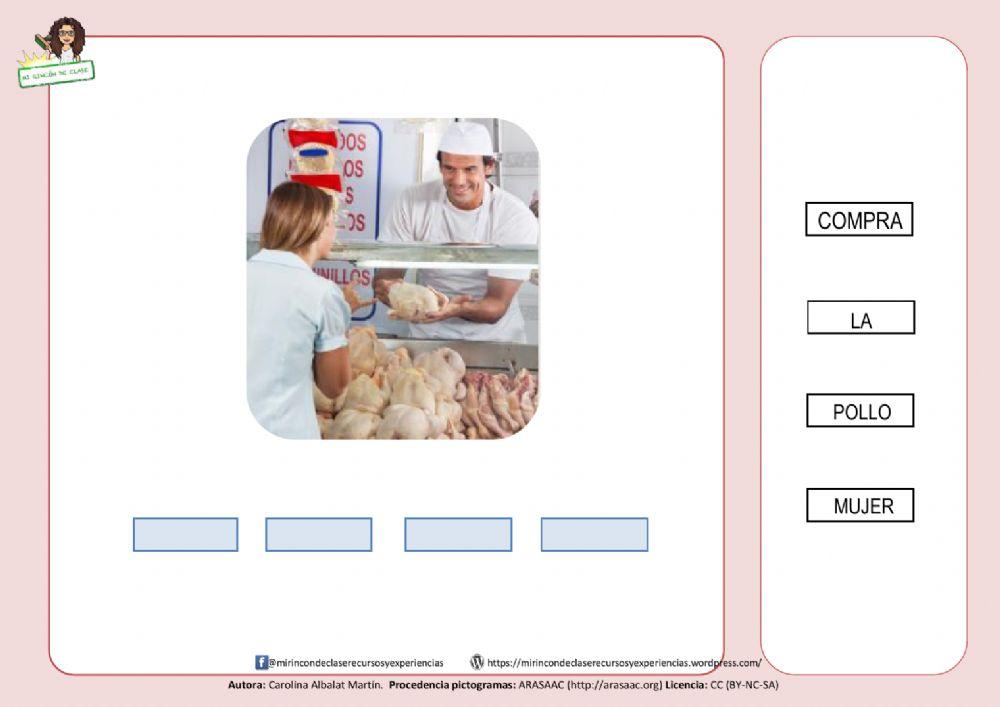 La mujer compra pollo