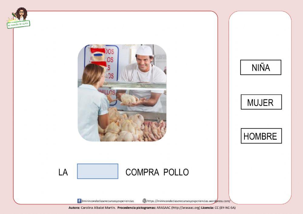La mujer compra pollo