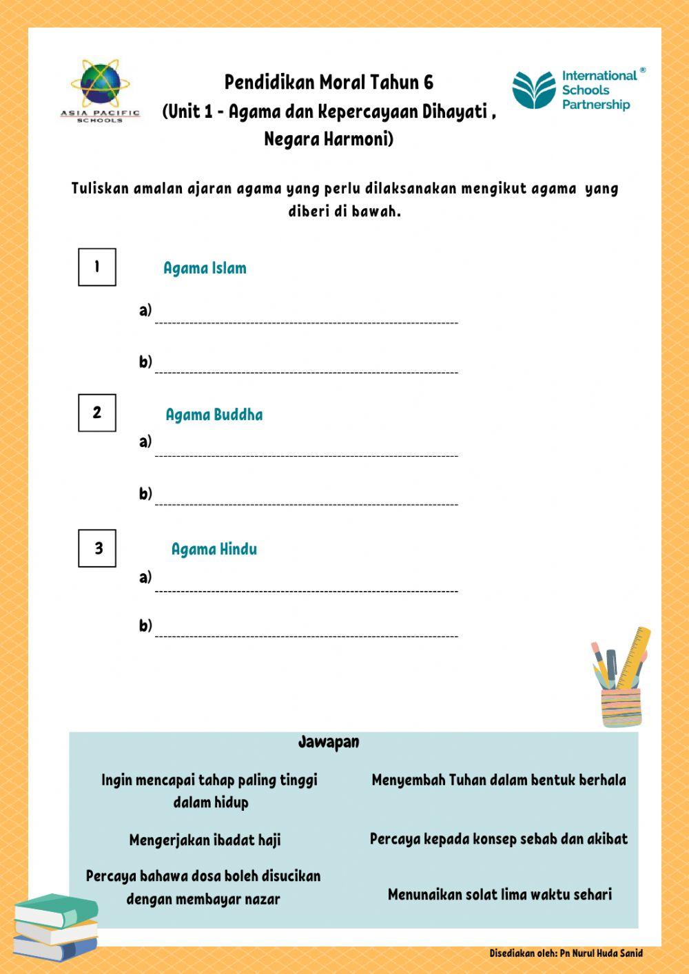 Tahun 6 Unit 1 Agama Dan Kepercayaan Worksheet Live Worksheets