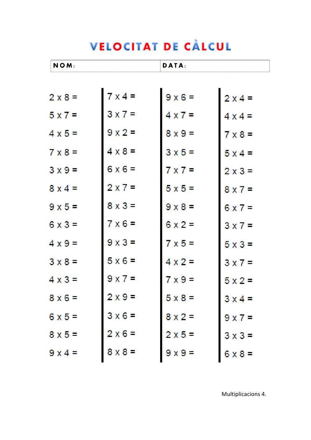 Velocitat de càlcul: multiplicacions 4