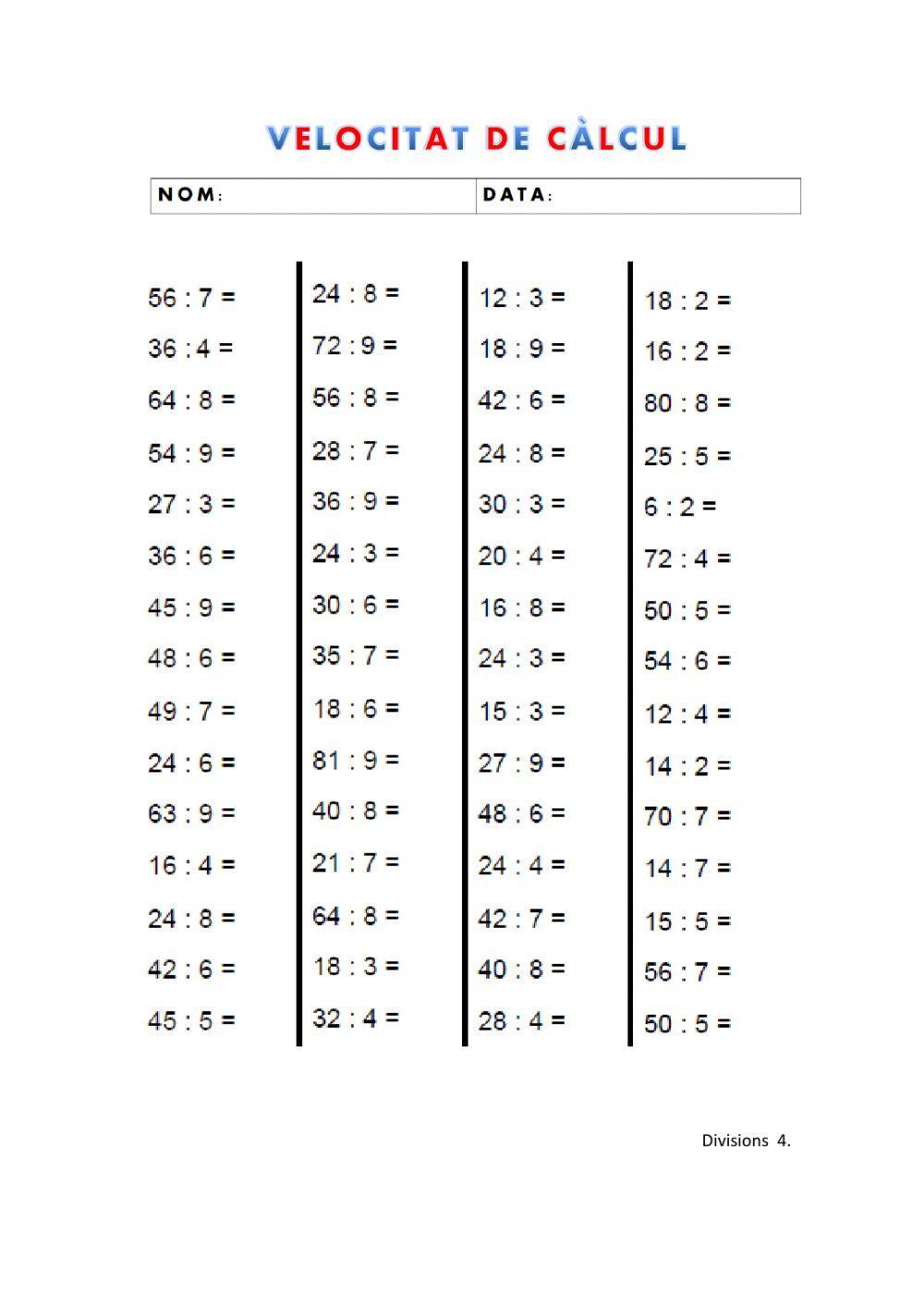 Velocitat de càlcul: divisions 4