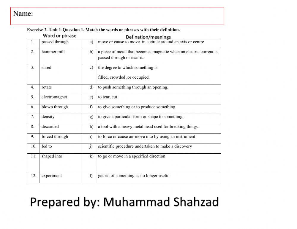 Recycling vocabulary