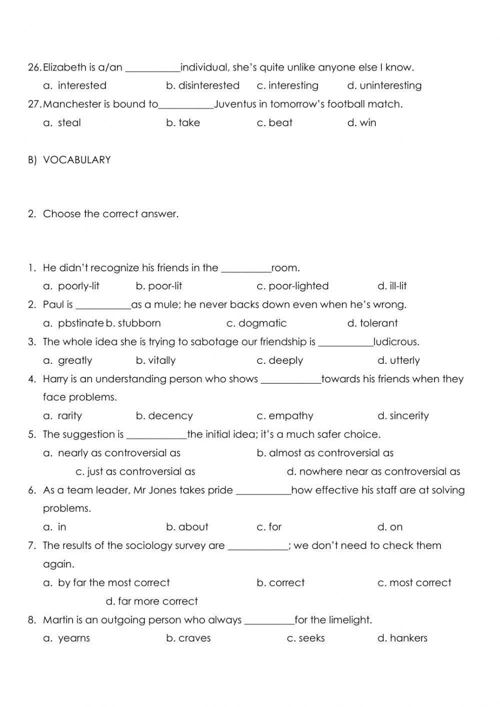 Revision test (voc:3-4 + gram: 1-3): C2