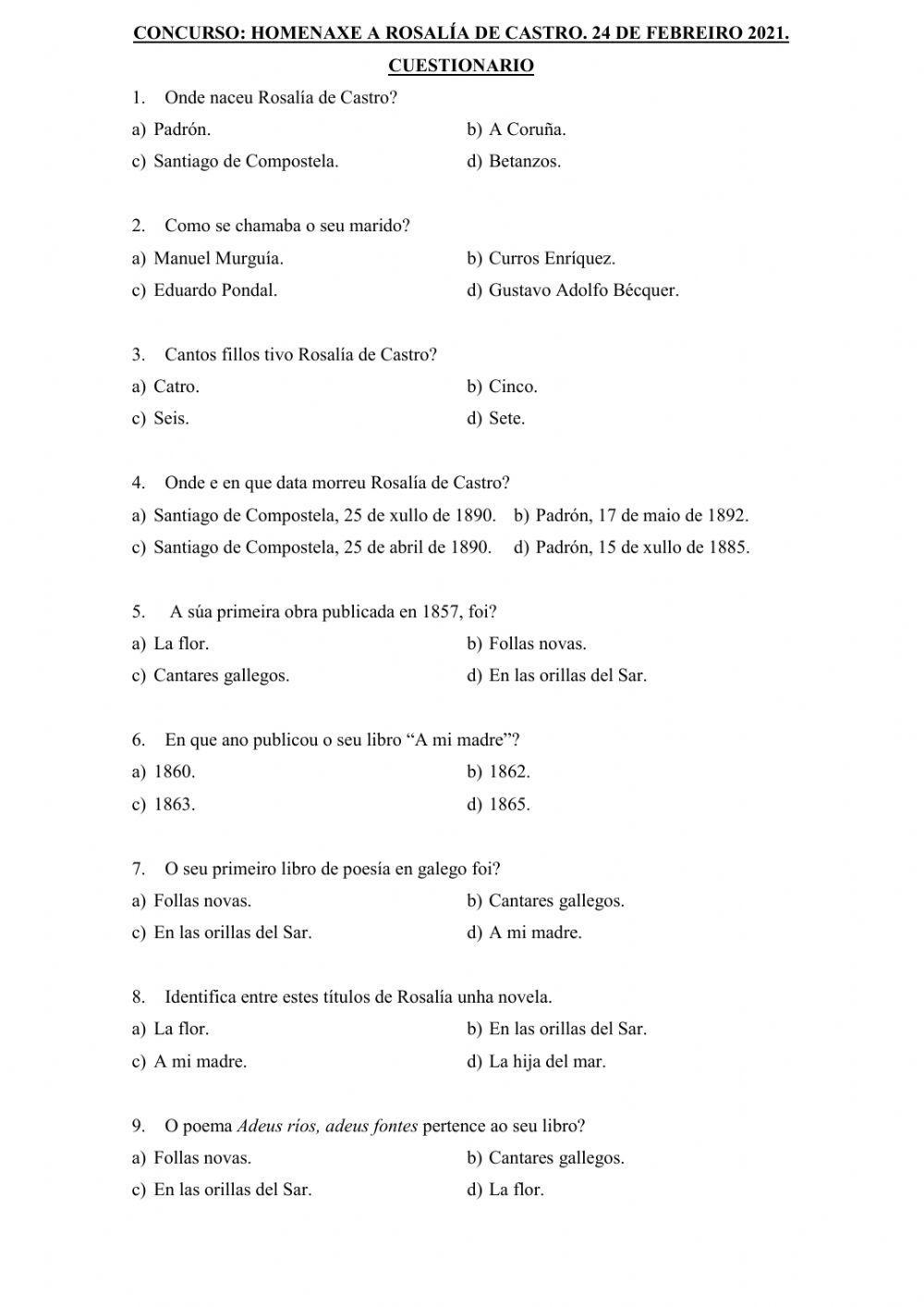 Homenaxe a Rosalía de Castro