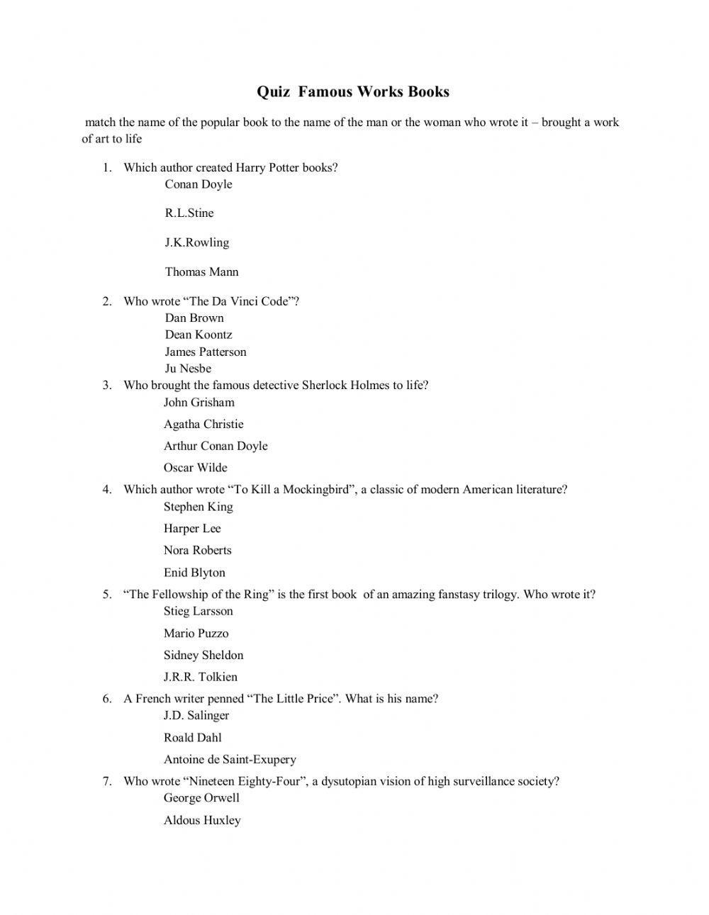 The Arts Quiz - Vocabulary