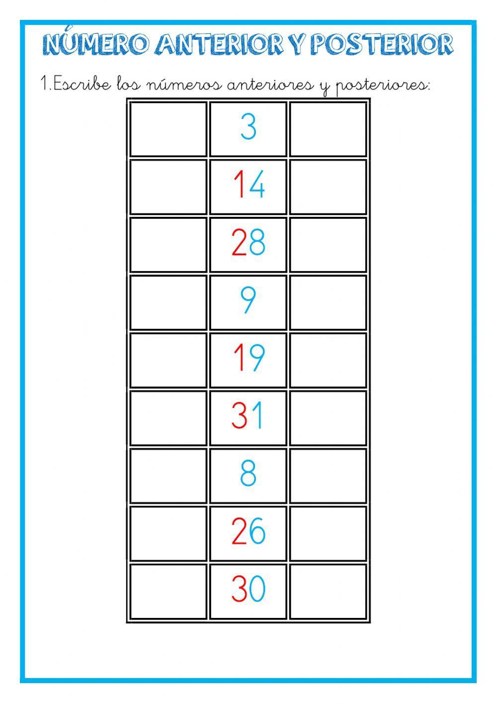 Número anterior y posterior