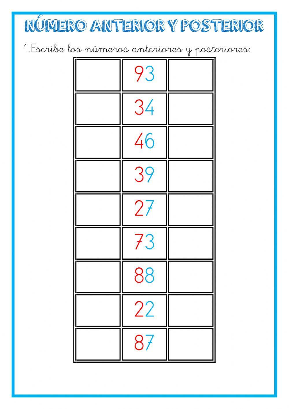Número anterior y posterior