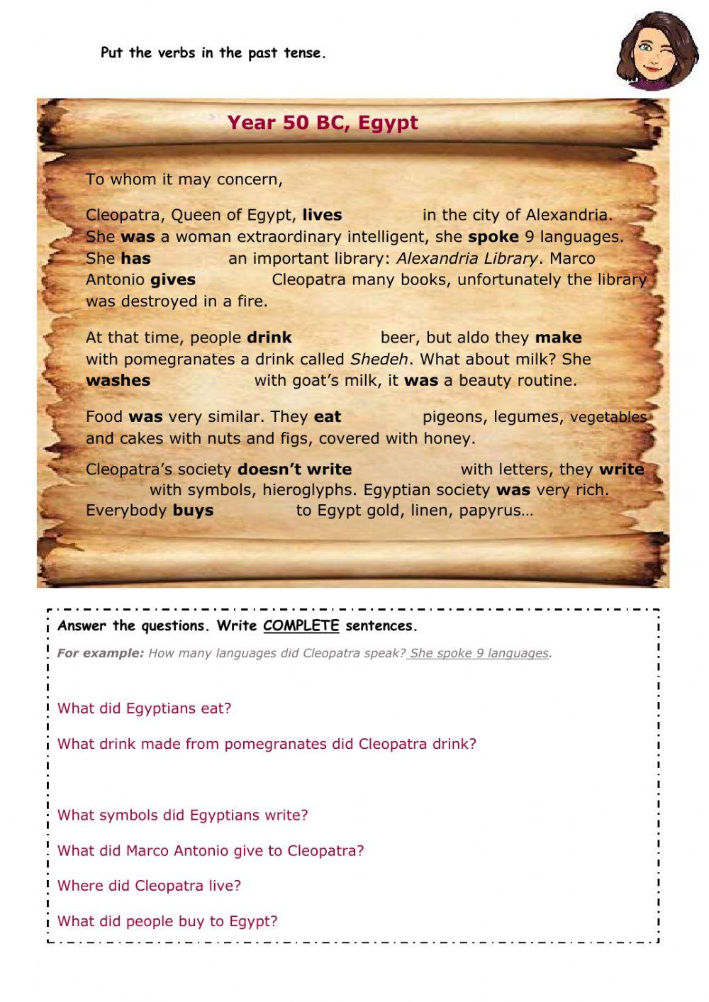 Past simple reading egypt